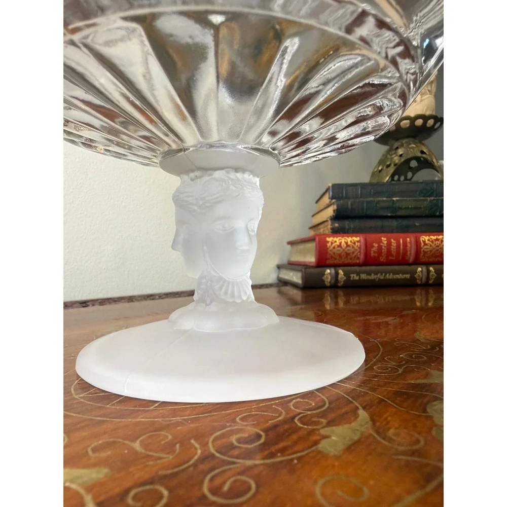 Antique EAPG Three Face Covered Compote • Duncan No. 400 Frosted Glass